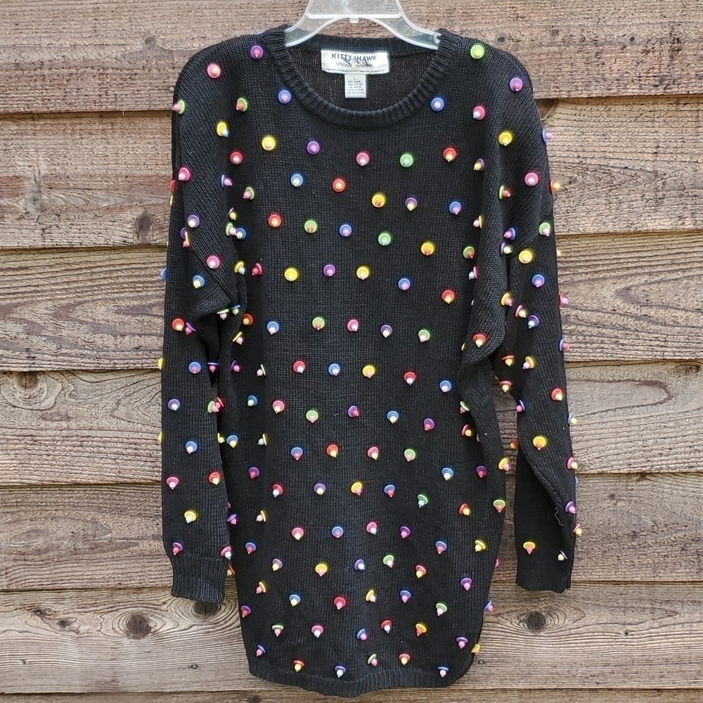 Vintage Kitty Hawk Sweater Dress with beaded front and back Large